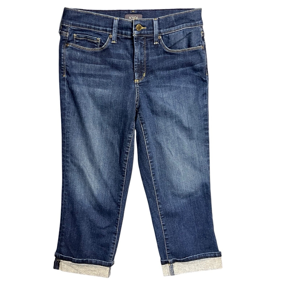 NYDJ‎ Jeans 4 Blue Denim Marilyn Crop Bezel Lift Tuck Rolled Cuff Stretch Casual